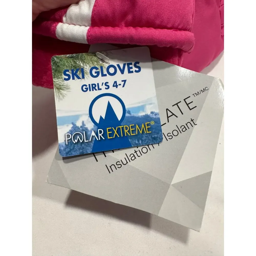 Polar Extreme‎ 3M Thinsulate Insulation Ski Gloves Girls 4-7 Pink White NWT